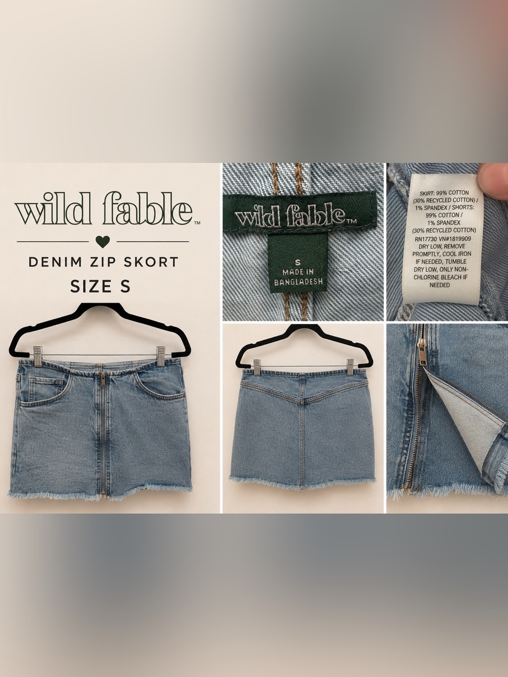 Wild Fable Light Blue Denim Skort with Brown Stitching